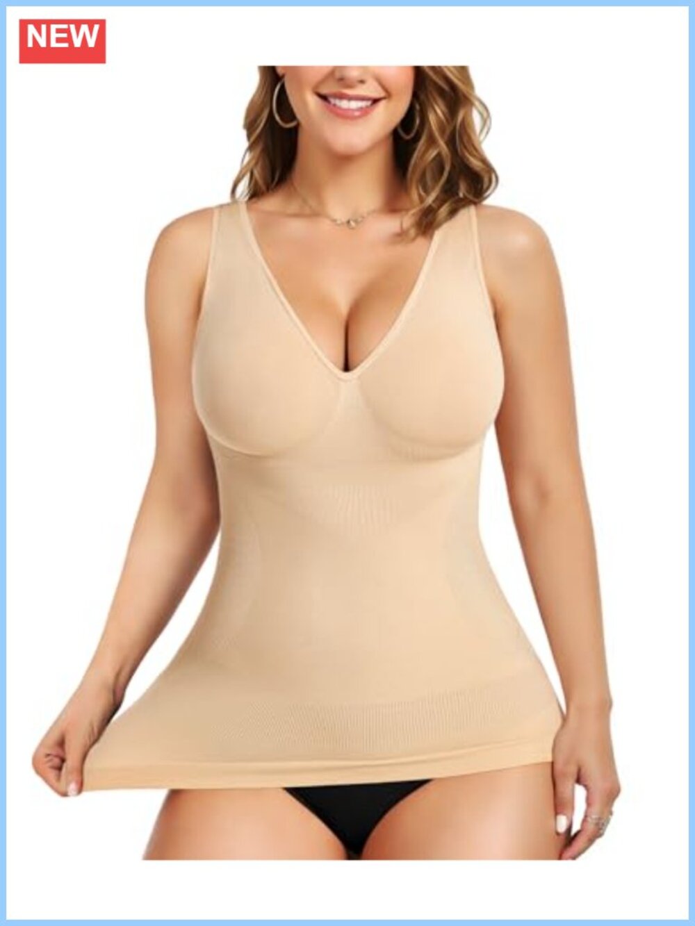 Seamless V-Neck Shapewear Tank Top Tummy Control Cami Shaper